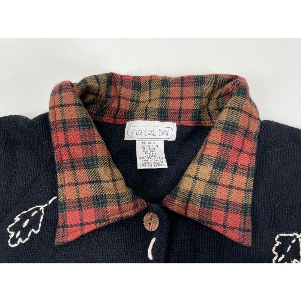 Mandal Bay Women XXL Black Happy Harvest Scarecrow Sunflower Plaid Cardigan Fall - Picture 3 of 8